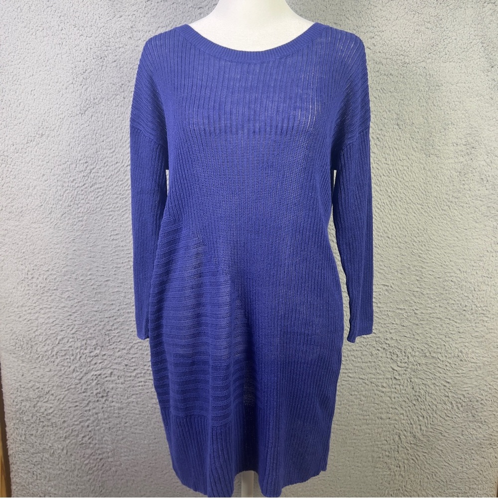 Eileen Fisher Sweater Tunic Womens Small Blue Organic Linen Knit Preppy Casual